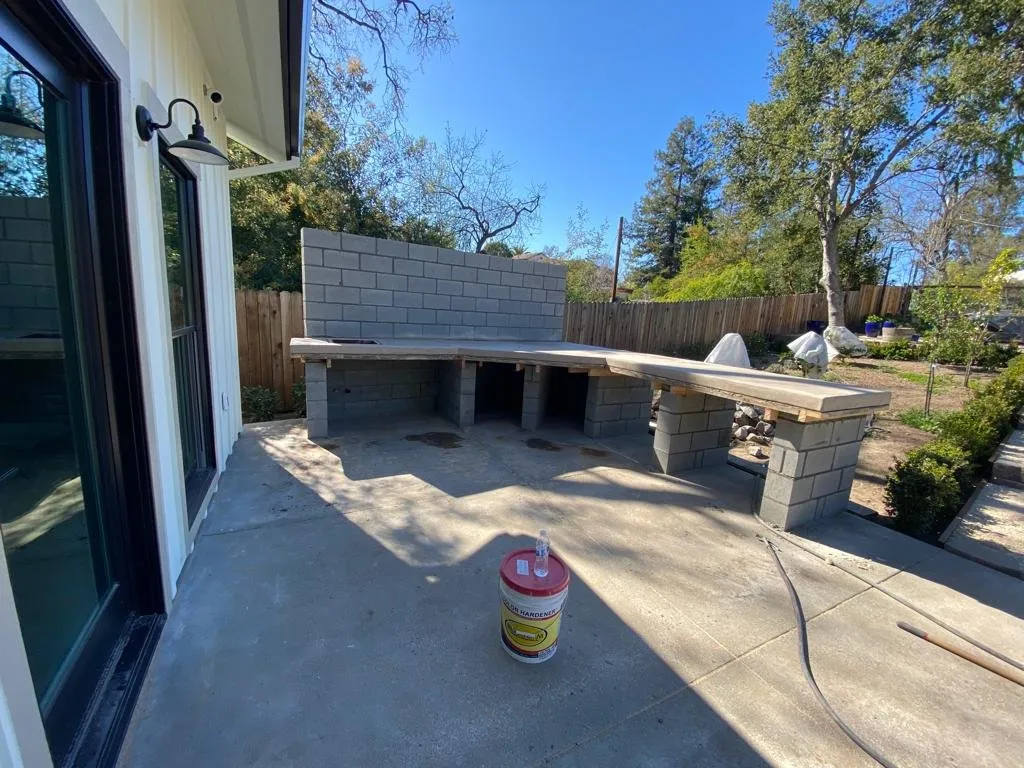 Outdoor kitchen masonry in progress before the Rosales finish work