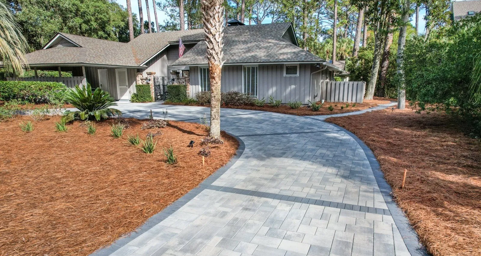 Rosales paver driveway and landscaped entry